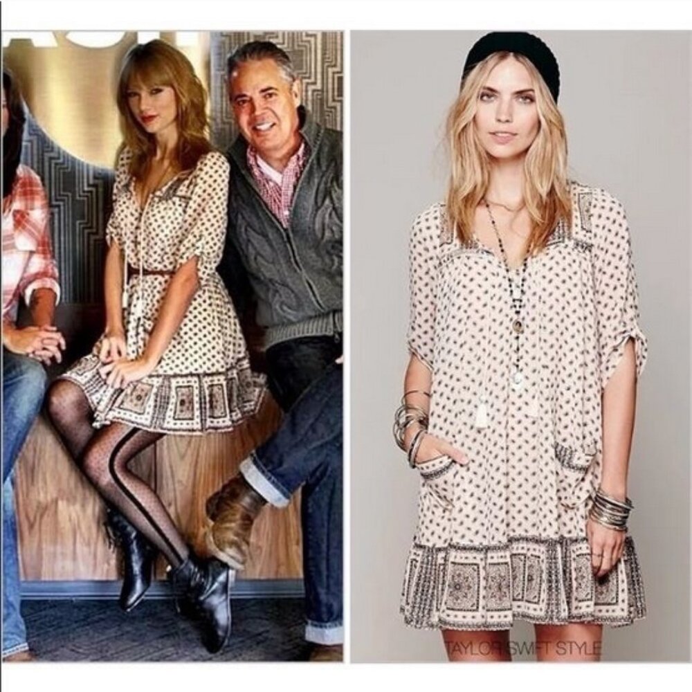 Free People Cream Printed Boho Shift Dress ASO Taylor Swift